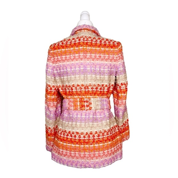 Markarian Rainbow Belted Tweed Blazer Jacket‎ - Orange Pink Cream Striped - Picture 4 of 6